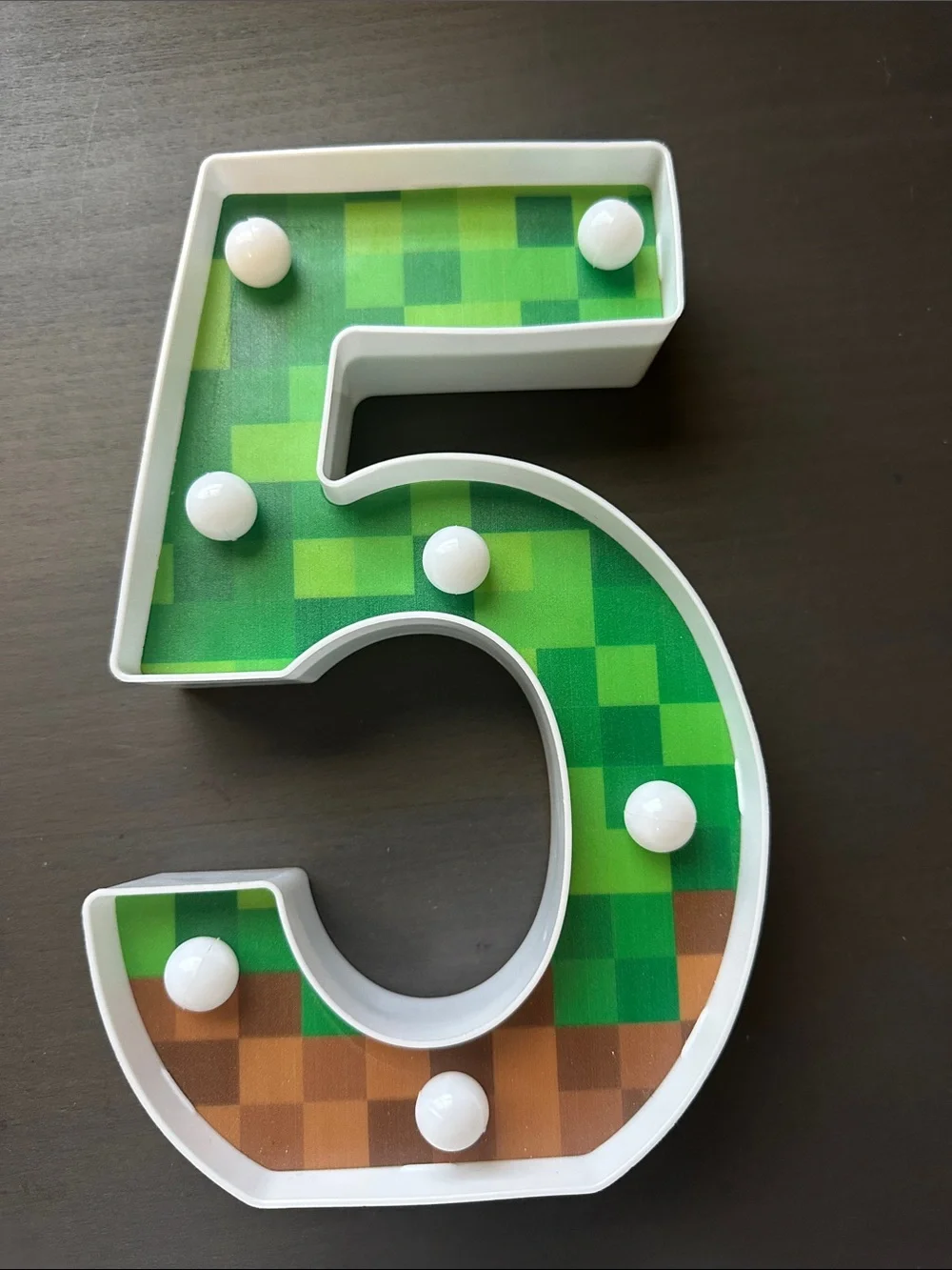 Green Pixel Number 5 LED Party Light - White Frame